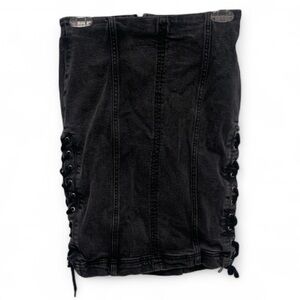 Free People Washed Black Lace Up Sides Fitted Denim Skirt Size 4